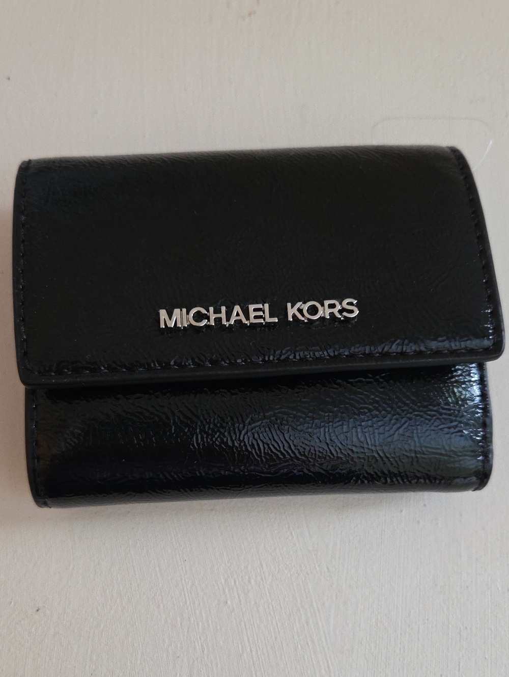 NWT Michael Kors Black Patent Leather Tri Fold Wallet